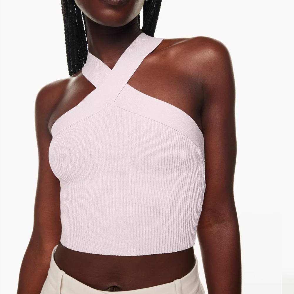 Sculpt Knit Criss Cross Cropped Tank
Rib-knit cross-front halter top